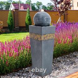 Fontaine extérieure de jardin électrique avec fonctionnalité d'eau, boule rotative, lumières LED et statue