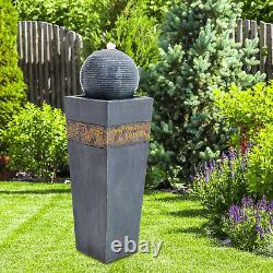 Fontaine extérieure de jardin électrique avec fonctionnalité d'eau, boule rotative, lumières LED et statue