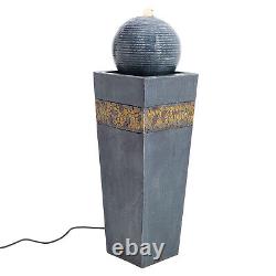 Fontaine extérieure de jardin électrique avec fonctionnalité d'eau, boule rotative, lumières LED et statue