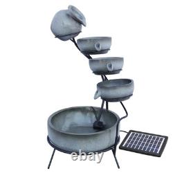 Fontaine extérieure solaire à cascade d'eau pour jardin, caractéristique à plusieurs niveaux pour patio et maison.