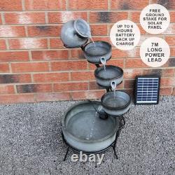 Fontaine extérieure solaire à cascade d'eau pour jardin, caractéristique à plusieurs niveaux pour patio et maison.