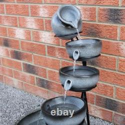 Fontaine extérieure solaire à cascade d'eau pour jardin, caractéristique à plusieurs niveaux pour patio et maison.