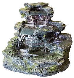 Fontaine facile de jardin avec chutes LED Garda, effet pierre ardoise naturelle
