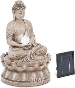 Fontaine solaire Hillvert dans le jardin avec figure de Bouddha assis et éclairage LED