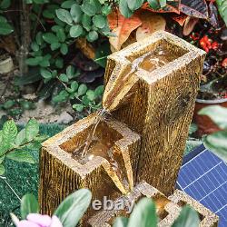 Fontaine solaire à cascade en effet bois avec LED vintage pour statues de jardin