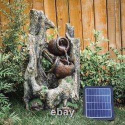 Fontaine solaire avec LED pour jardin, cascade d'eau extérieure alimentée par énergie solaire