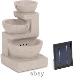 Fontaine solaire de jardin Hillvert avec 3 bols sur un mur en argile et éclairage LED