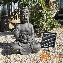 Fontaine solaire de jardin Koi avec statue de Bouddha et décoration de jardin extérieur LED
