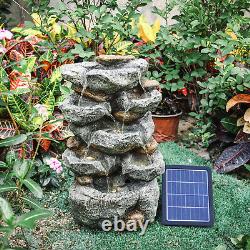 Fontaine solaire de jardin avec cascade de bain d'oiseaux en plein air, chute de rochers à LED et cascade d'eau.