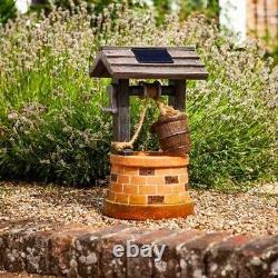 Fontaine solaire de jardin avec puits à souhait et seau de décoration extérieure de 51 cm d'eau.