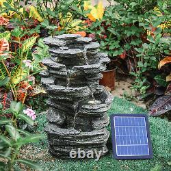 Fontaine solaire de jardin en plein air avec chute de rochers, LED et cascade d'eau au Royaume-Uni.