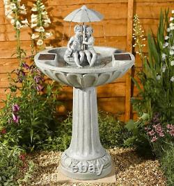 Fontaine solaire pour jardin avec ornements, cascade et abreuvoir pour oiseaux