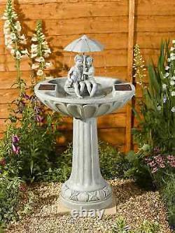 Fontaine solaire pour jardin avec ornements, cascade et abreuvoir pour oiseaux