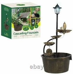 Gardenkraft Copper 1 Tier Cascade 4 Lotus Leaves Barrel Water Fountain + Lumière