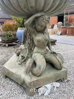Géant Bronze Jardin Caractéristique De L'eau Fontaine Mermaids Base 274cm Haute