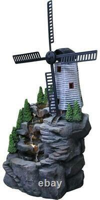 Grande Fontaine De Jardin Caractéristique De L'eau Pompe Lumière Led Cascade Windmill Statue Decor