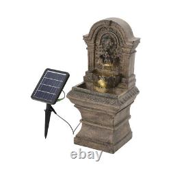 Grande Fontaine Rustique à Eau avec Statue de Lion Solaire et Éclairages pour Extérieur