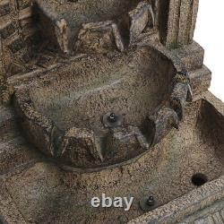 Grande Fontaine Rustique à Eau avec Statue de Lion Solaire et Éclairages pour Extérieur