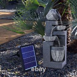 Grande Résine Extérieure 4 Tier Bowl Solar Led Caractéristique De L'eau Fontaine Jardin Uk Décor
