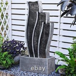 Grande fontaine de jardin en forme de colonne courbée à 3 niveaux, statue d'eau, élément d'eau intérieur/extérieur