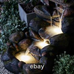 Jardin de sérénité Fontaine d'eau en cascade de piscine rocheuse de 48cm avec éclairage LED, nouvellement conçue.