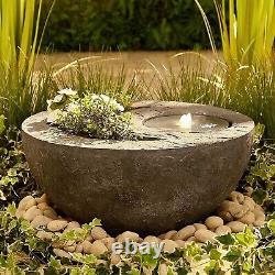Jardinière à double bol pour jardin extérieur et fontaine d'eau avec éclairage LED gris de Vonhaus