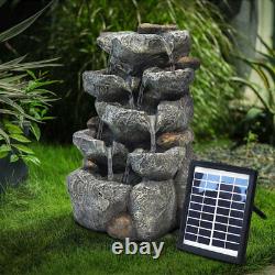 Led Solar Power Garden Fontaine Caractéristique De L'eau Cascade Statue W Pompe À L'extérieur De La Maison