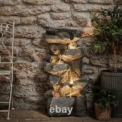 Lumières4fun Fontaine LED de cascade en roche de 88 cm pour jardin avec prise