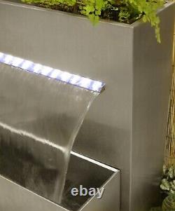 Planter D'acier Inoxydable Caractéristique De Chute D'eau Avec Lumières Jardin Extérieur