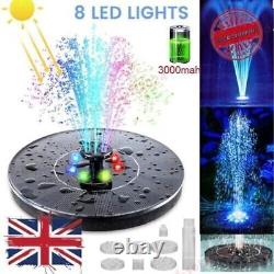 Pompe à eau de fontaine solaire 8LED 16CM flottante pour étang de jardin avec bain d'oiseaux 2 modes