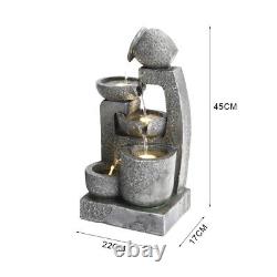 Resin Garden Water Feature Solar Powered Stone Fontaine Cascade Waterfall Led