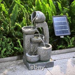 Resin Garden Water Feature Solar Powered Stone Fontaine Cascade Waterfall Led