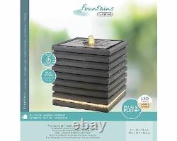 Ribbed Cube Caractéristique De L'eau Fontaine Gris Foncé Réelle Pierre Look & Chaud Leds 35cm