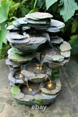 Rocky Waterfall Tiered Outdoor Garden Led Light Fountain Water Feature Ornament