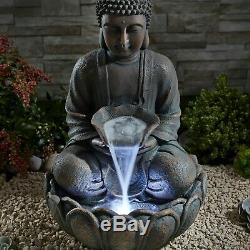 Serenity Buddha Garden Fontaine D'eau Led Autonome 55cm Bronze Nouveau