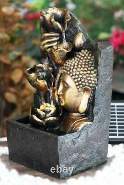 Solar Bouddha Tête Fontaine Extérieure Jardin Caractéristique De L'eau Statues Led Accueil