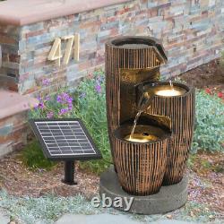 Solar Outdoor Barrel En Bois Led Pot À Niveaux Fontaine D'eau Statues Caractéristiques De Jardin