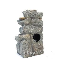 Solar Power Garden Water Feature Fontaine Outdoor Rock Stone Cascading Led Light