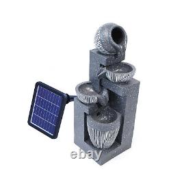 Solar Power Tiered Water Feature Fontaine Led Light Garden Cascading Statue Deco