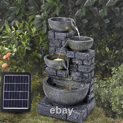 Solar Powered Garden 4 Tier Cascading Bowl Caractéristique De L'eau Led Fontaine Extérieure Uk