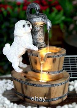 Solar Puppy Dog Fontaine Extérieure Jardin Caractéristique De L'eau Statue Led Maison Décoration
