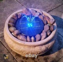 Solar Water Feature Fountain Led Lights Pebble Pool Patio Decking Nouveau