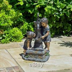 Wido Bronze Boy & Girl Pompe À Main Jardin Fond D'eau En Fonction Extérieur / Intérieur