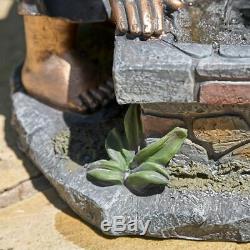 Wido Bronze Boy & Girl Pompe À Main Jardin Fond D'eau En Fonction Extérieur / Intérieur
